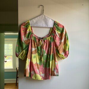 Sanctuary Perfect Time Top in Flower Burst, linen shirt, size XXS